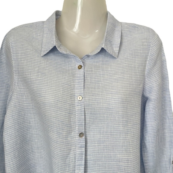 St. Tropez West 100% Linen Blue & White Striped Tunic Blouse Lagenlook Sz. Small - Picture 3 of 13